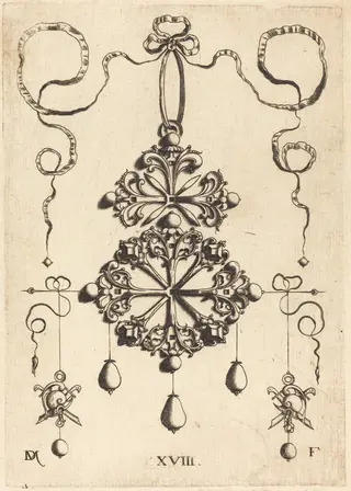 Pendant with Two Double Crosses, by Daniel Mignot, ink, 1584