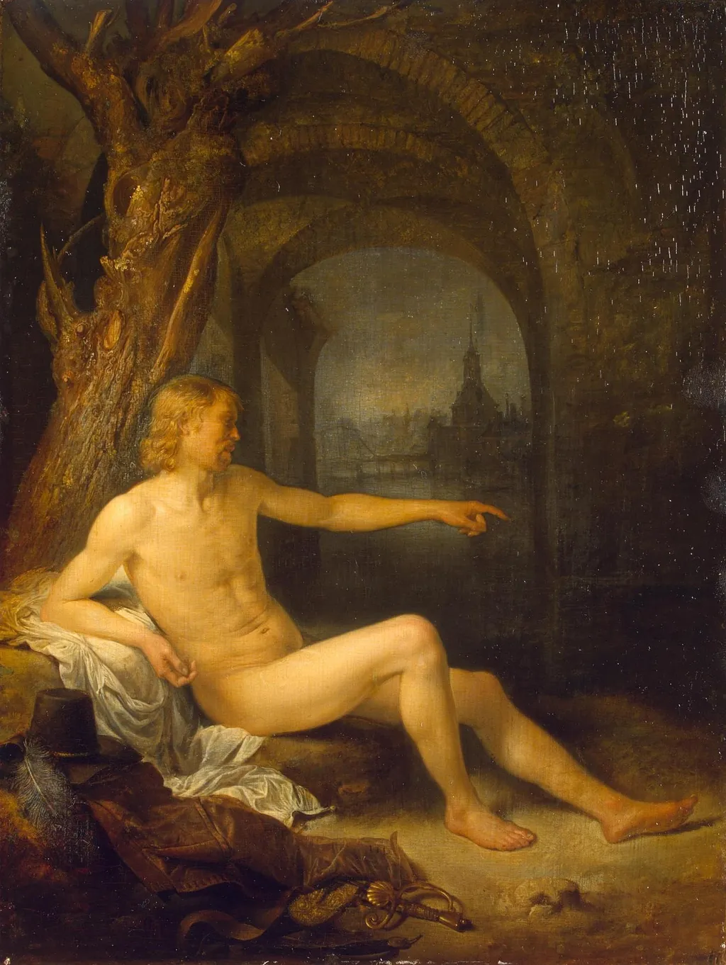 Soldier Bather, by Gerrit Dou, oil, 1665