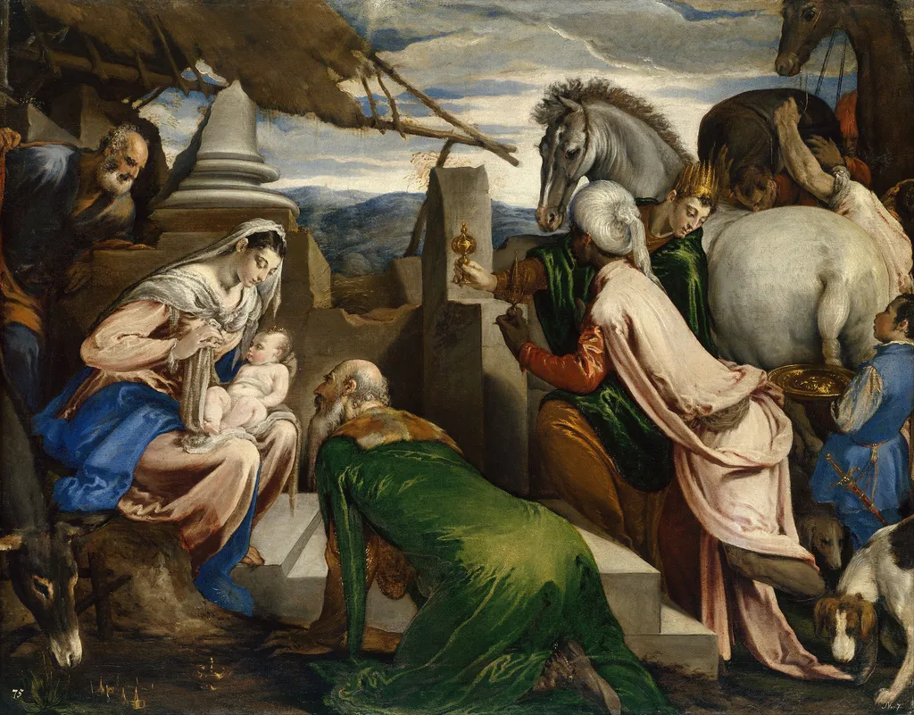 Adoration of the Magi, by Jacopo Bassano, oil, 1555