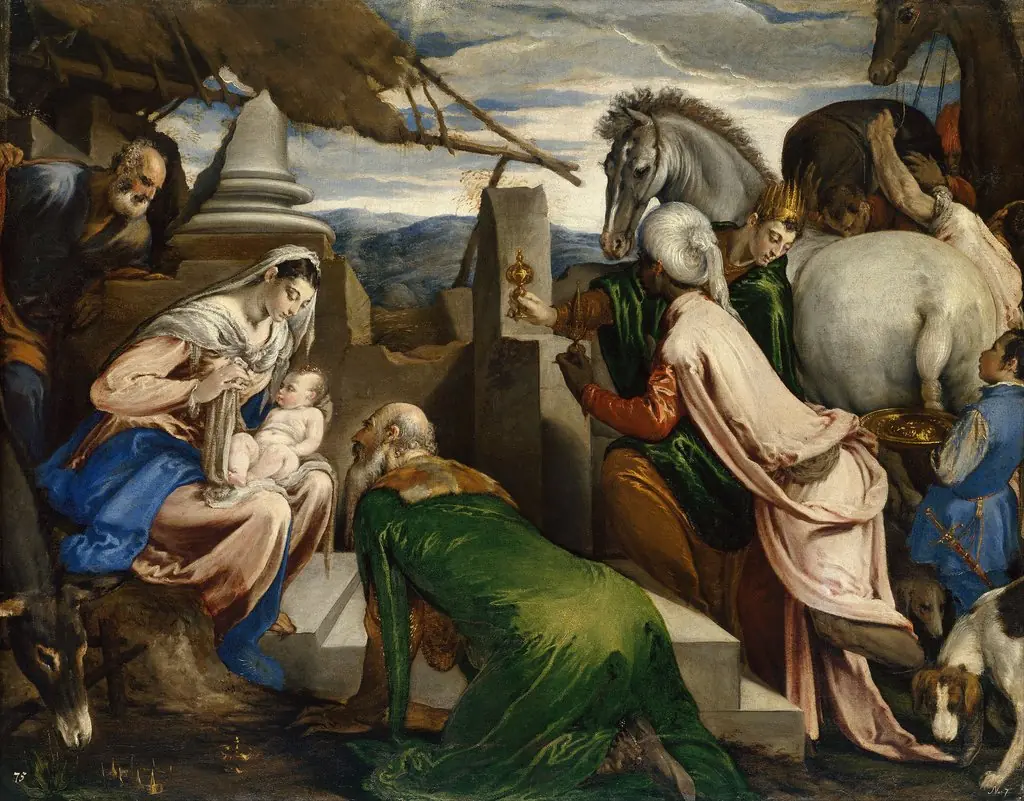 Adoration of the Magi, by Jacopo Bassano, oil, 1555
