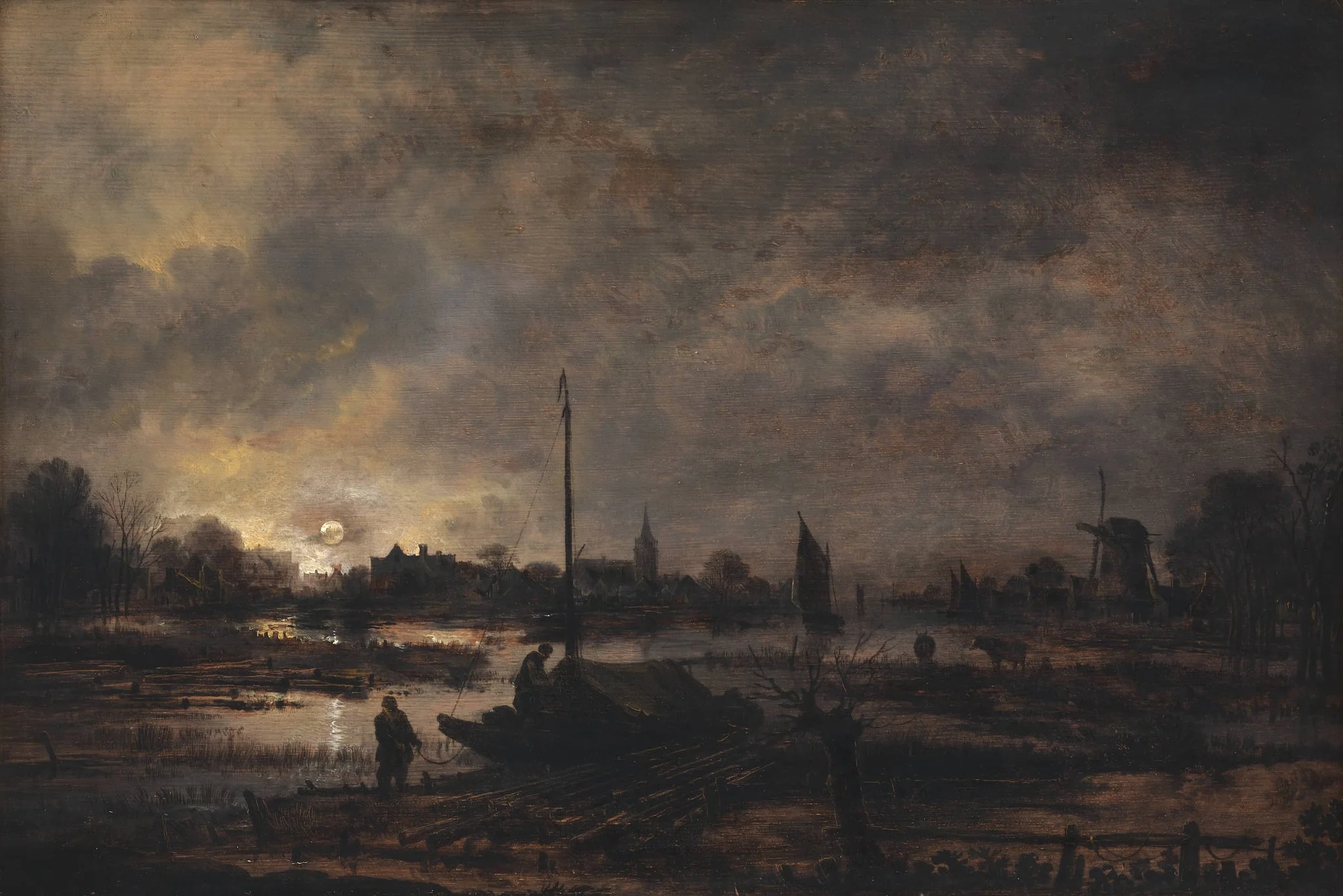 The Moon Rising over a Village, detail