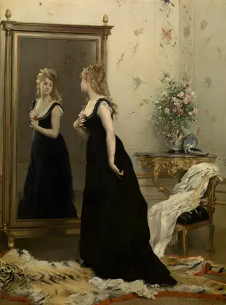 In Front of the Mirror, by Gustave Léonard de Jonghe, oil, 1871