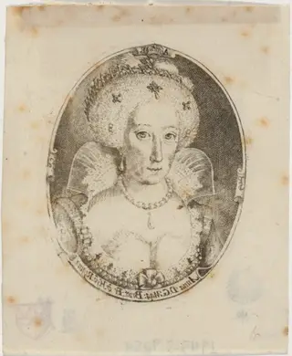 Anne of Denmark, by Simon van de Passe, ink, 1621