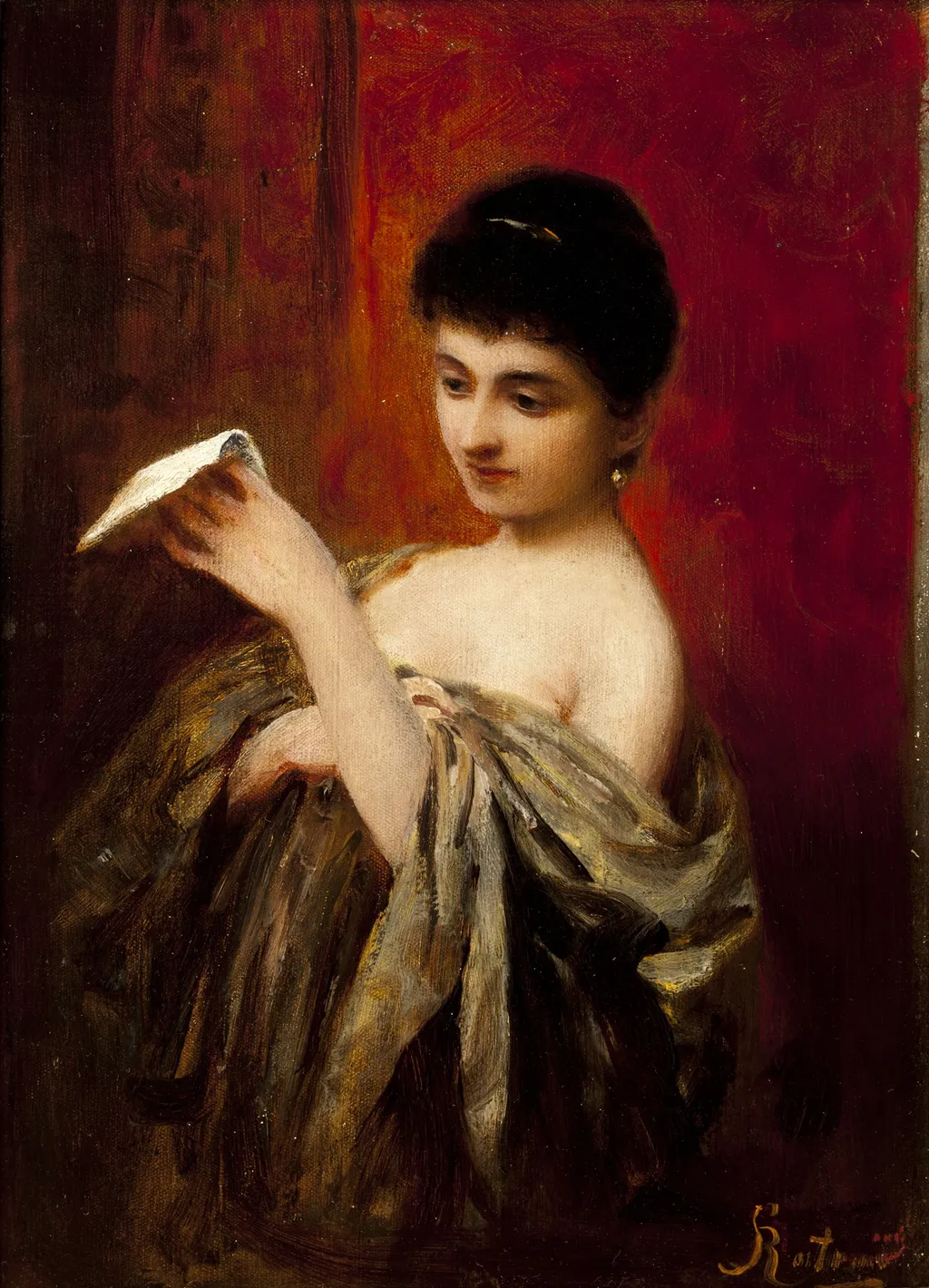 Lady with a Letter, by Apolinary Kotowicz, oil, 1898