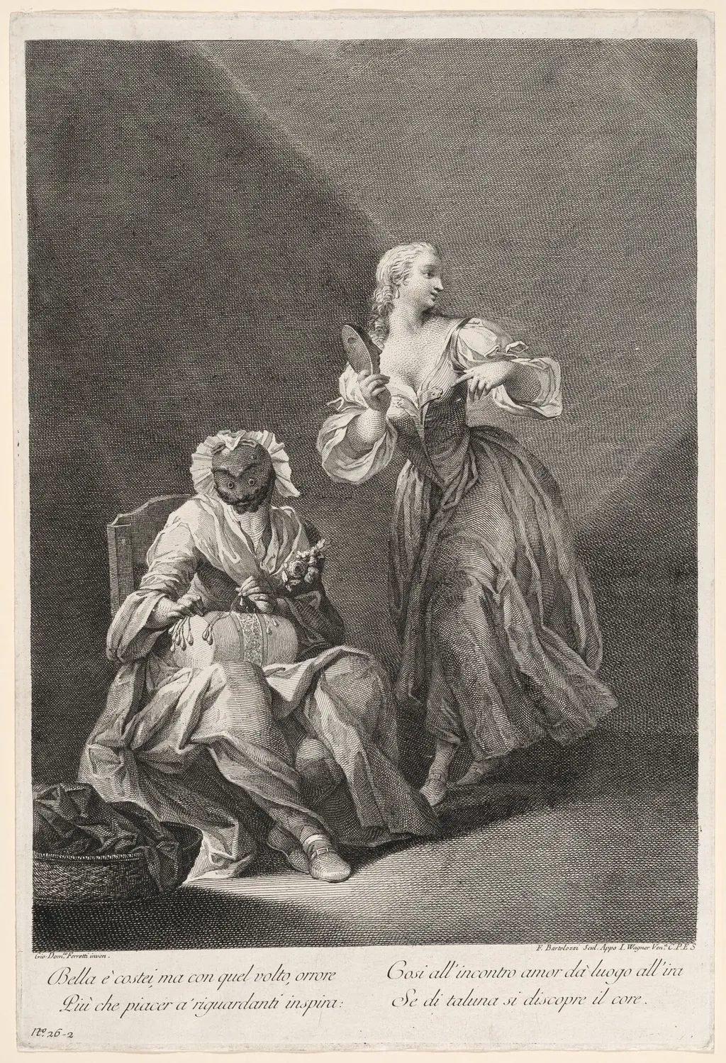 Harlequin as Lacemaker, by Francesco Bartolozzi, ink, 1760