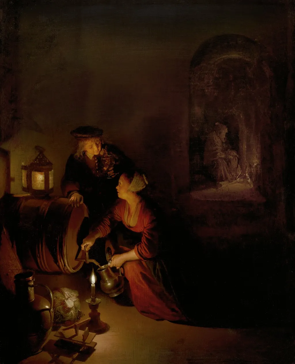 The Wine Cellar (An Allegory of Winter}, by Gerrit Dou, oil, 1660