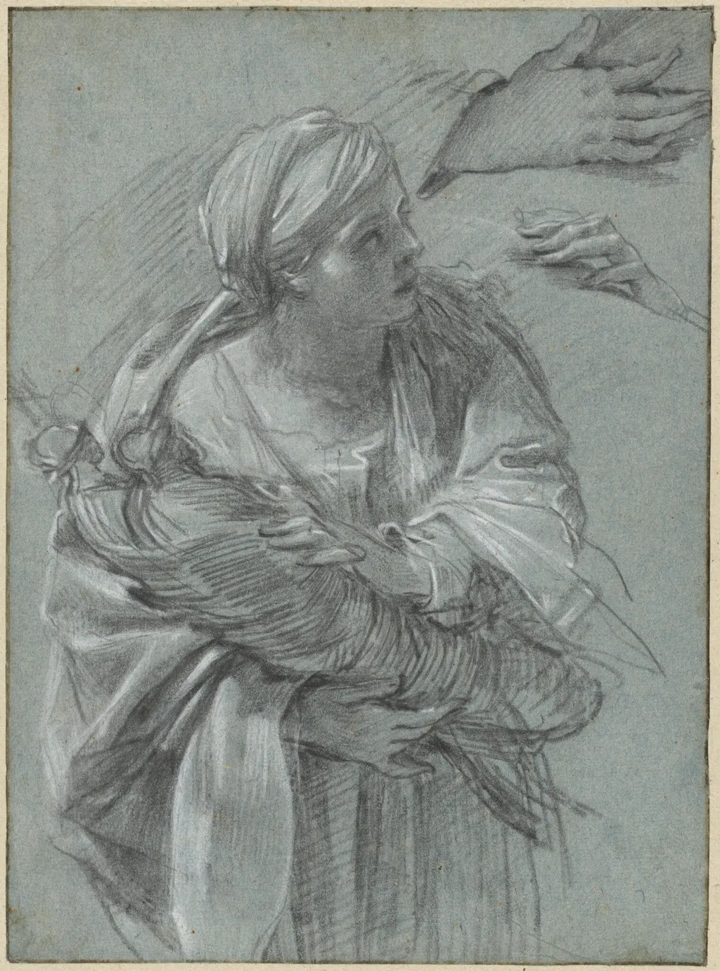 Creusa Carrying the Gods of Troy, by Simon Vouet, chalk, 1635