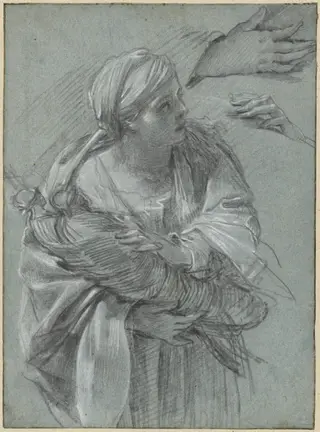 Creusa Carrying the Gods of Troy, by Simon Vouet, chalk, 1635