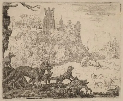 Reynard Departs with the Badger, by Allart van Everdingen, ink, 1650