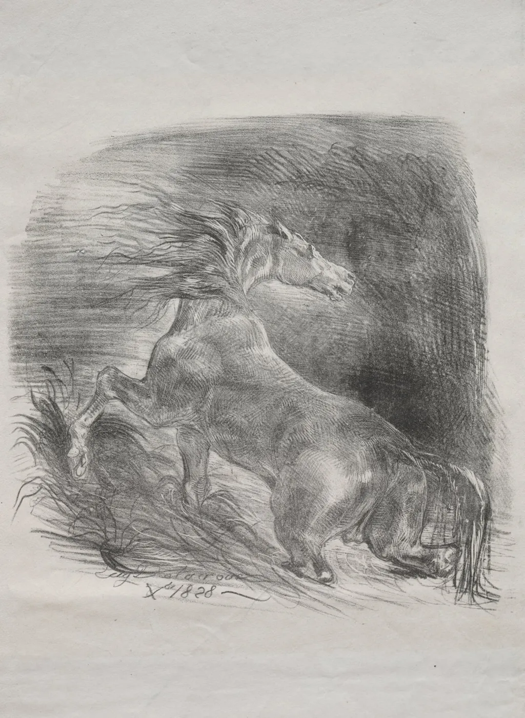 The Wild Horse, or Frightened Horse Leaving the Water, by Eugène Delacroix, 1828