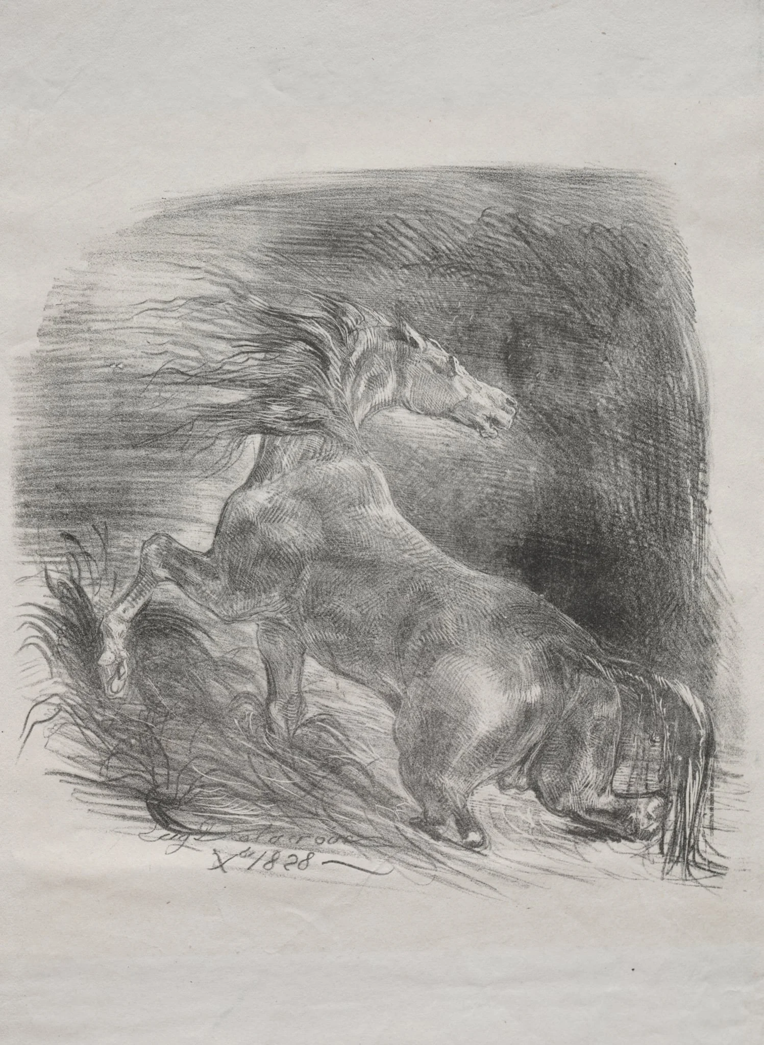 The Wild Horse, or Frightened Horse Leaving the Water, detail