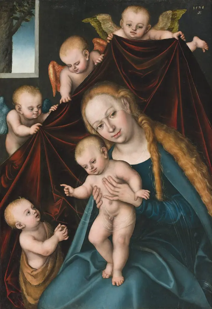 Madonna and Child with Infant Saint John the Baptist and Angels, by Lucas Cranach the Elder, paint, 1536