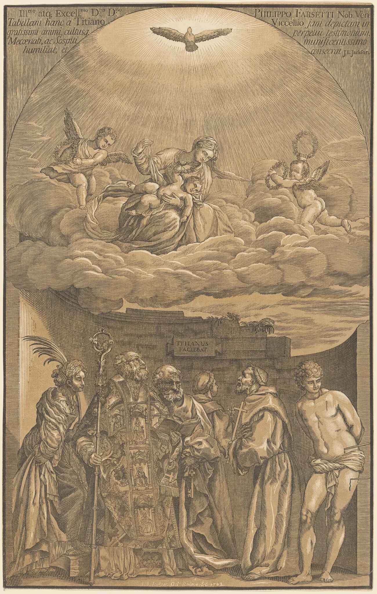 The Virgin and Child in the Clouds with Six Saints, detail