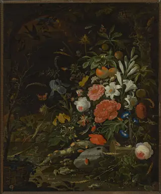 Flowers and tiny creatures – Vanitas, by Abraham Mignon, oil, 1650