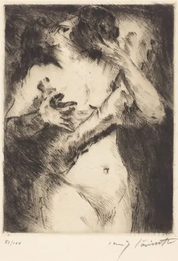 Der Kuss (The Kiss), by Lovis Corinth, ink, 1921