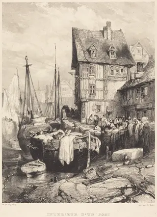 Intérieur d'un port, by Eugène Isabey, ink, 1833