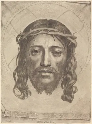 The Sudarium of Saint Veronica, by Claude Mellan, ink, 1649