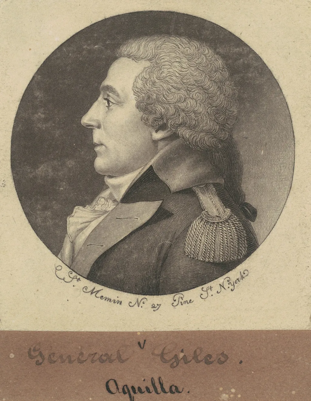 Aquila Giles, by Charles B. J. Févret de Saint-Mémin, ink, 1797