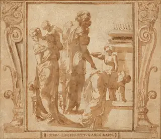 Women and Children at a Fountain, by Pirro Ligorio, ink, 1548