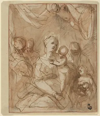 The Virgin and Infant Jesus with Saints, by Hans Rottenhammer, ink, 1600