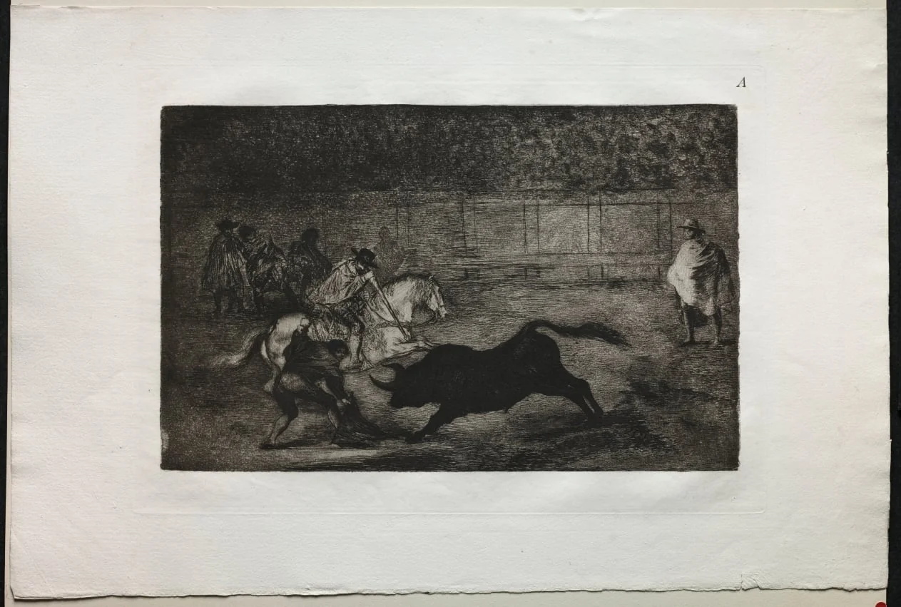 Bullfights: A Spanish Mounted Knight Breaking Short Spears with the Help of Assistants, detail