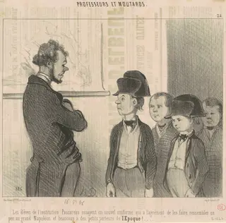 Les èleves de l'institution Pascareau essayent un nouvel uniforme ..., by Honoré Daumier, ink, 1846