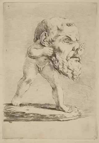 Child Wearing a Mask, by Stefano Della Bella, ink, 1637