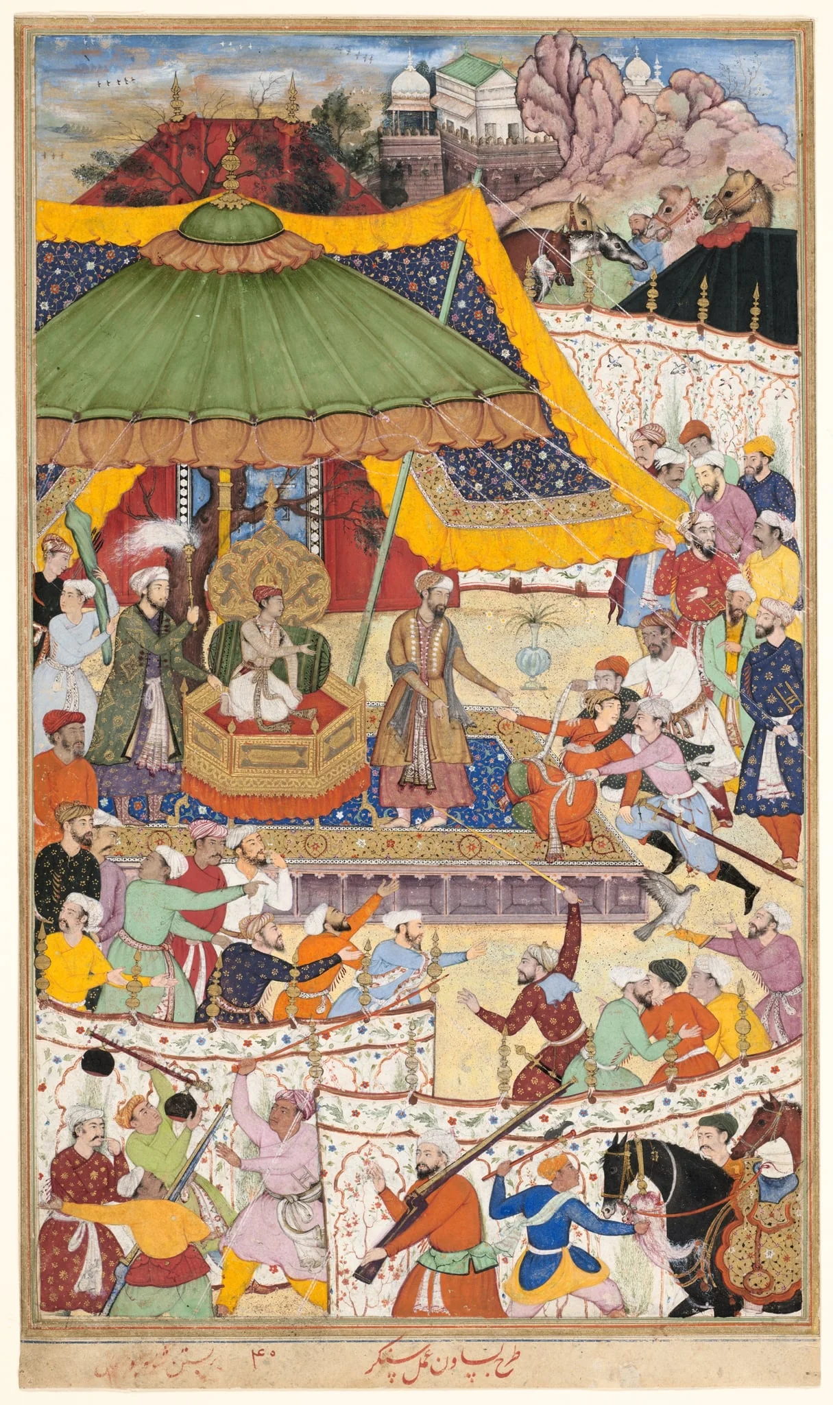 The Young Emperor Akbar Arrests the Insolent Shah Abu’l-Maali, Page from a Manuscript of the Akbarnama, detail