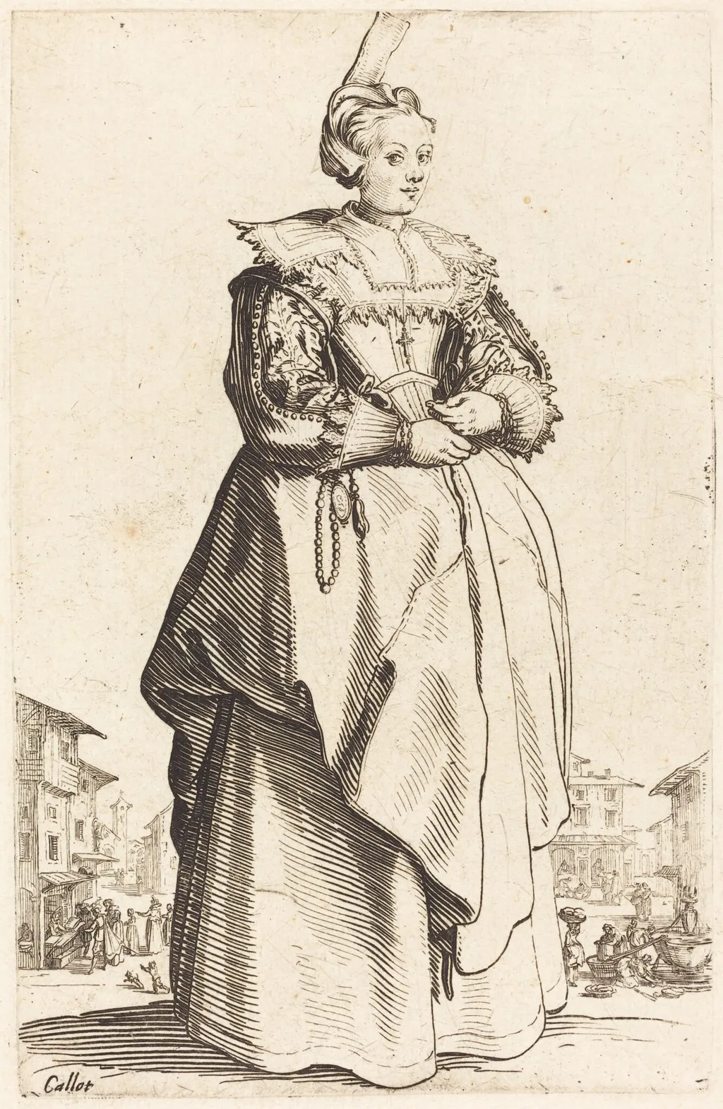 Noble Woman with a Small Hat, by Jacques Callot, ink, 1622