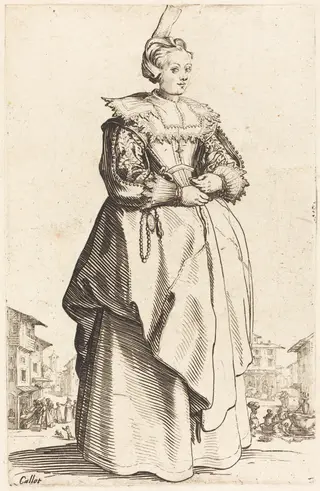 Noble Woman with a Small Hat, by Jacques Callot, ink, 1622