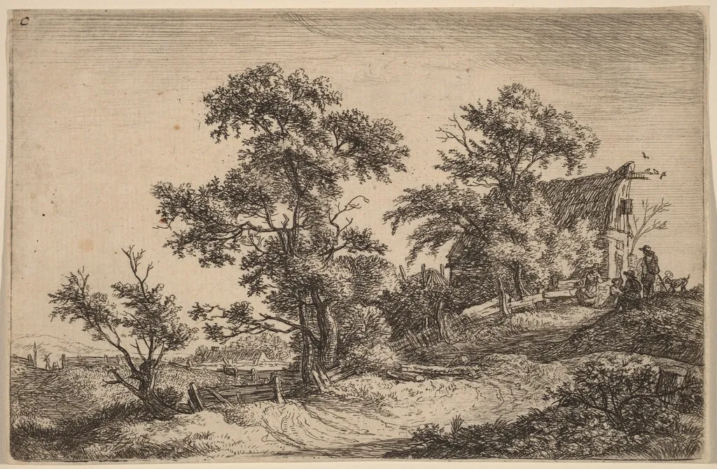 Cottage on a Hill, by Antonie Waterloo, ink, 1650