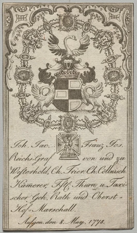 Bookplate: Johan. Jac. Franz-Joseph, Reichs-Graf von Westerhold, detail