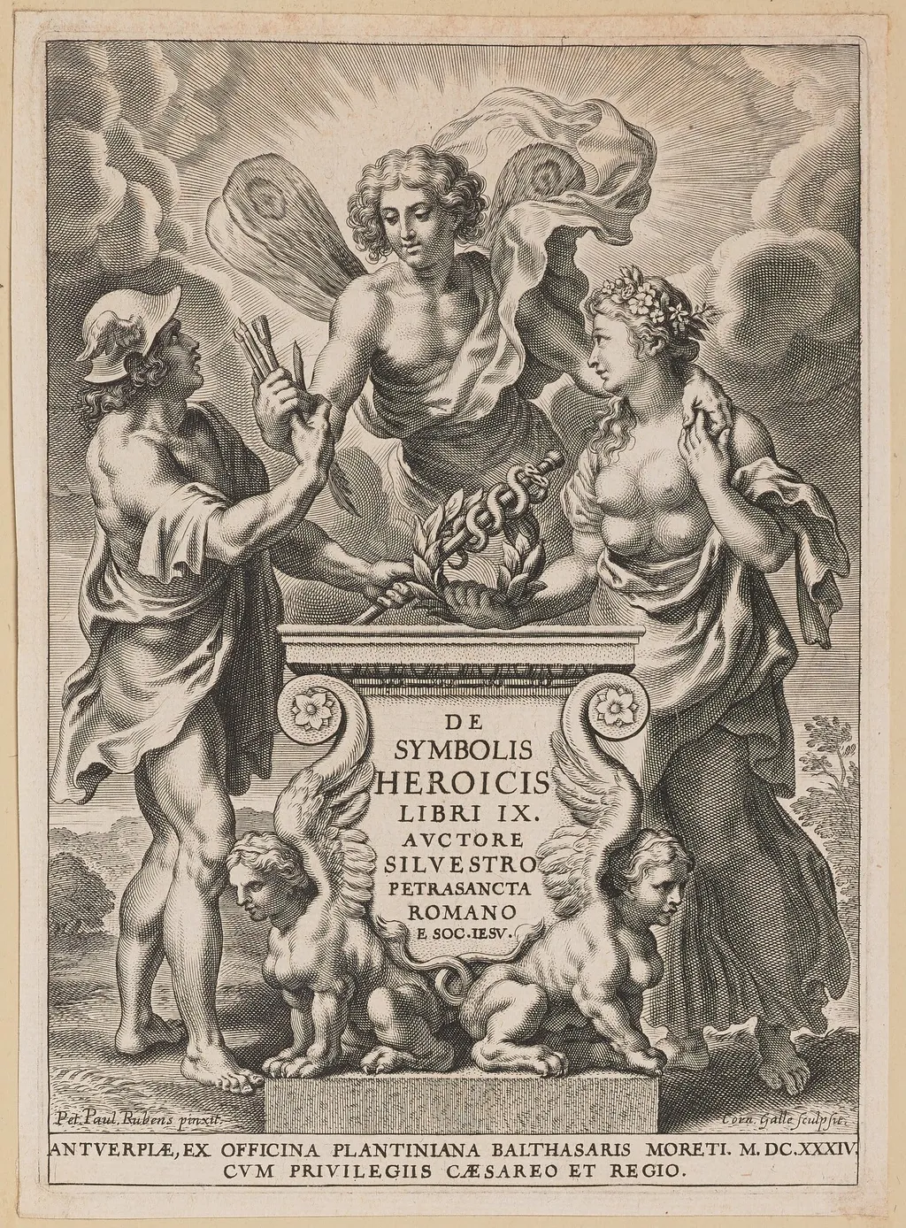 Title Page for Silvester Pietrasanta, De Symbolis Heroicis, by Cornelis Galle I, ink, 1634