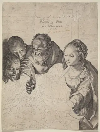 The Adoration of the Shepherds, by Hendrick Goltzius, ink, 1615