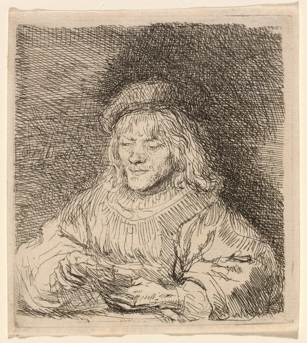 The Card Player, by Rembrandt, ink, 1641