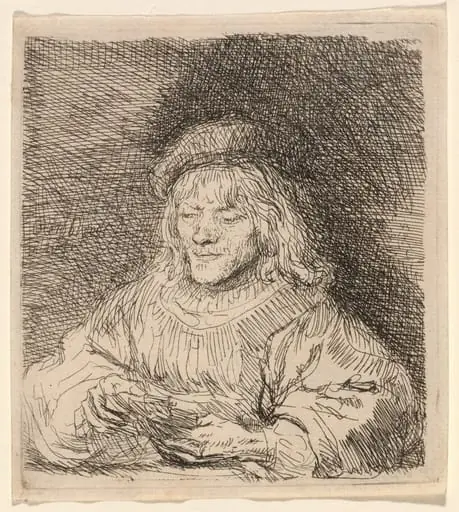 The Card Player, by Rembrandt, ink, 1641