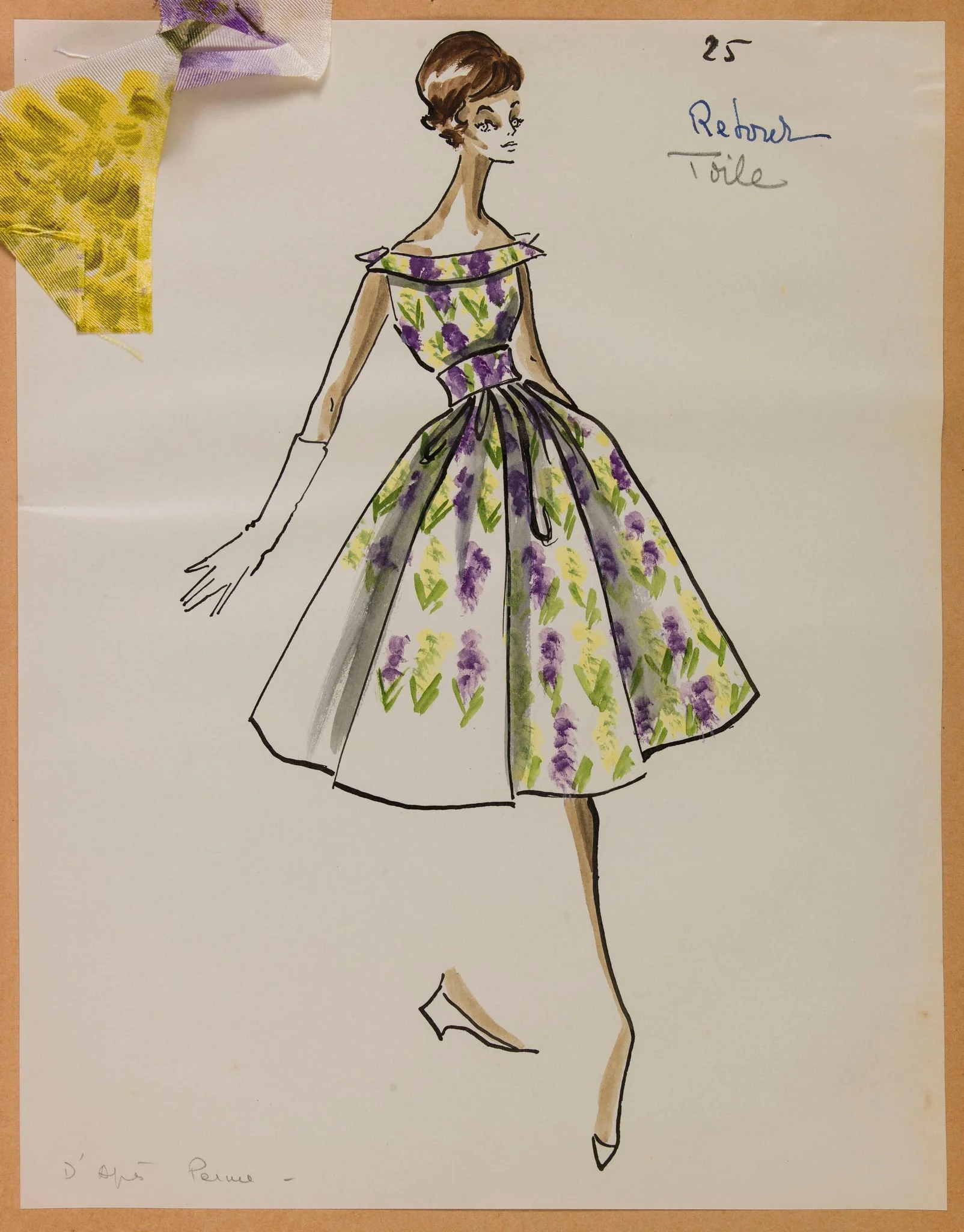 Robe à motif floral jaune et violet, detail