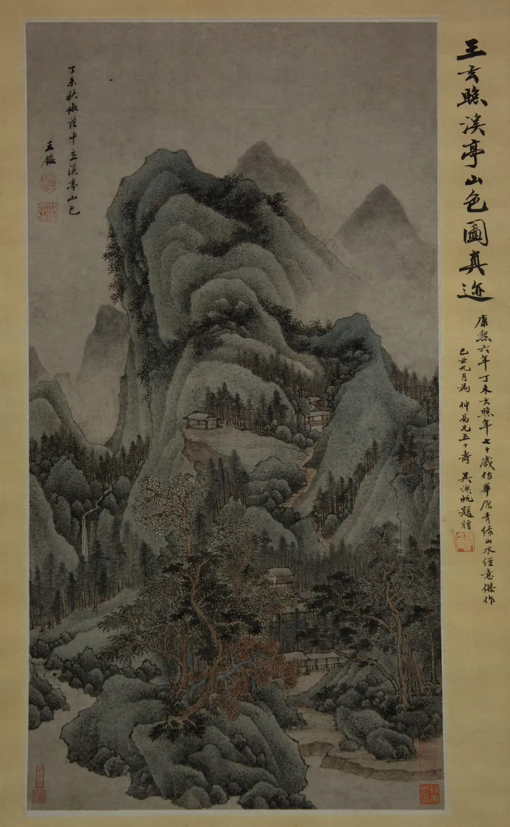 Mountain Scenery with Streams and Pavilions in the Style of Fan Kuan, by Wang Jian, unspecified, 1667