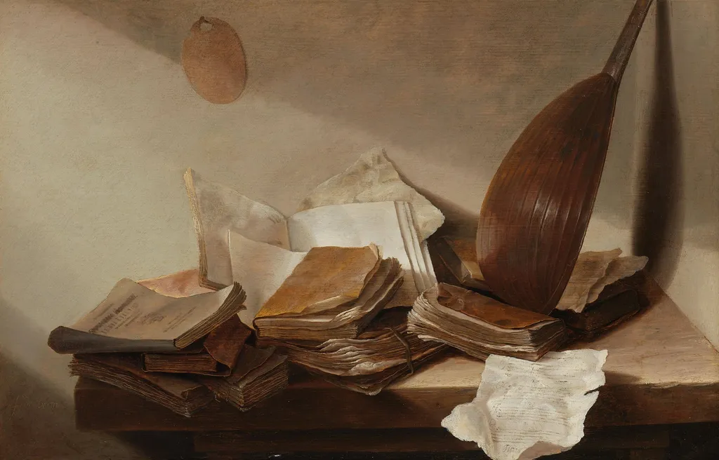 Still Life with Books, by Jan Davidsz. de Heem, unspecified, 1628