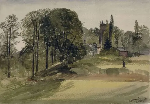 Rostherne Church, Cheshire, by Hargitt, watercolor, 1850