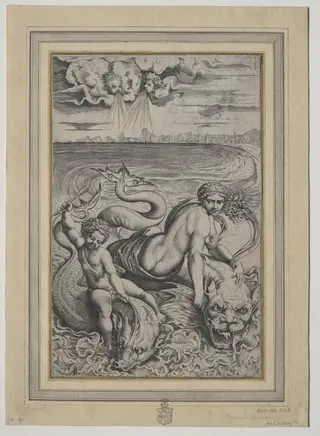 Love and Cupid Carried by Dolphins, by Marco Dente, 1504