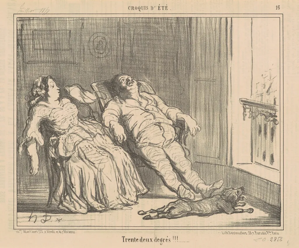 Tent deux degrés!!!, by Honoré Daumier, ink, 1857