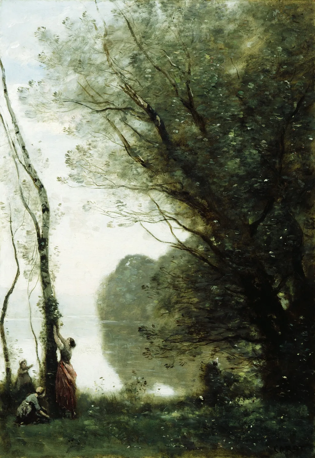 Gathering Fruit at Mortefontaine, by Jean Baptiste Camille Corot, oil, 1800