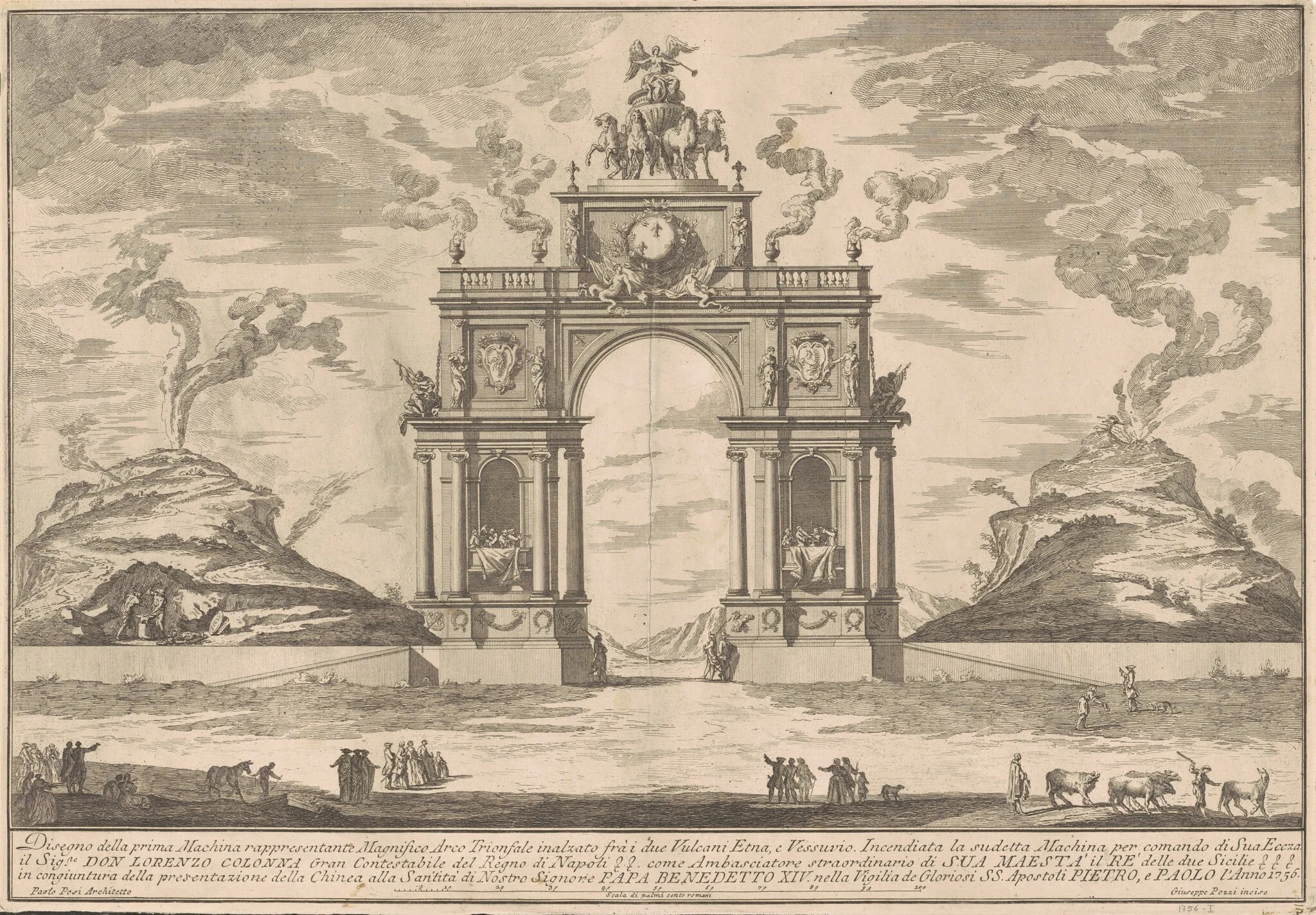 The Prima Macchina for the Chinea of 1756: A Triumphal Arch between Mount Etna and Mount Vesuvius, detail