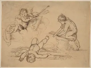 Allegory: Four Putti, by Mather Brown, ink, 1785
