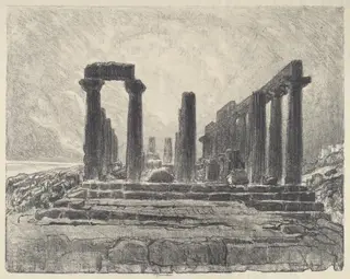Columns of the Temple of Juno, Girgenti, by Joseph Pennell, ink, 1913