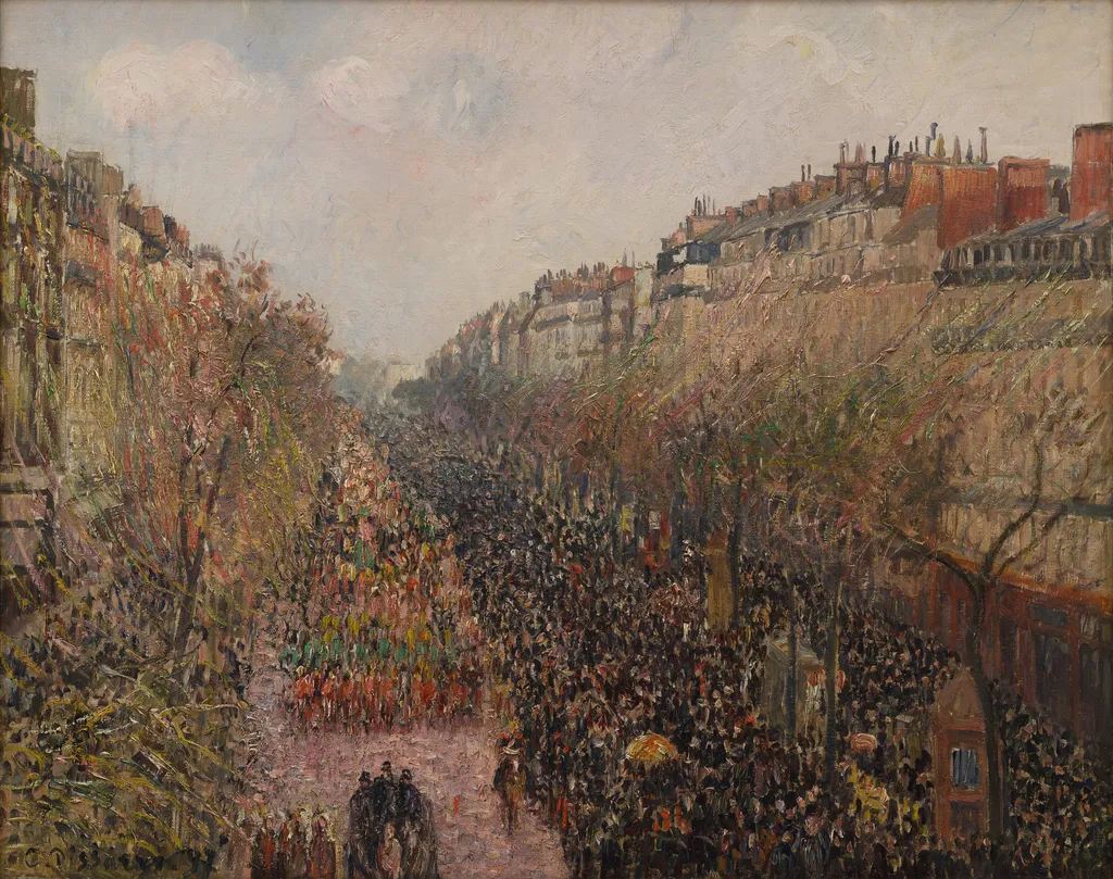 Boulevard Montmartre, Mardi Gras, by Camille Pissarro, oil, 1899