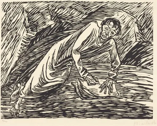 The Writing Prophet (Saint John on Patmos), by Ernst Barlach, ink, 1919