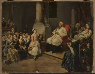 Catechism lesson, by Józef Szermentowski, oil, 1859