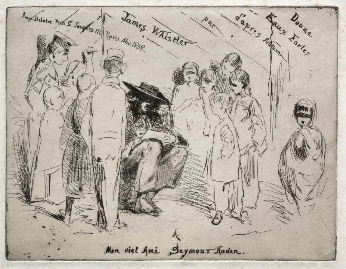 Twelve Etchings from Nature: Title Page - Delauney Sketching, detail